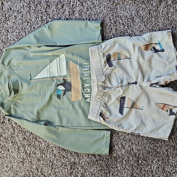 Carter's Other - GUC Carter's Ahoy There! Toucan Sailboat Swim Set Rash Guard Size 18-24 Months
